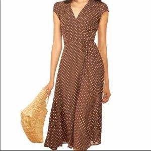 Reformation Carina Midi Wrap Dress - Cafe Au Lait